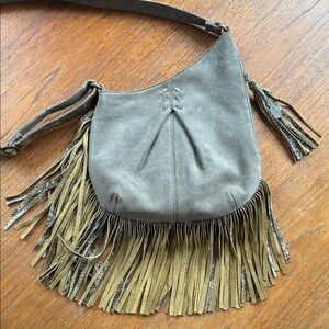 MUXO by Camila Alves Leather Corssbody Bag in Taupe w/Snakeskin Trim